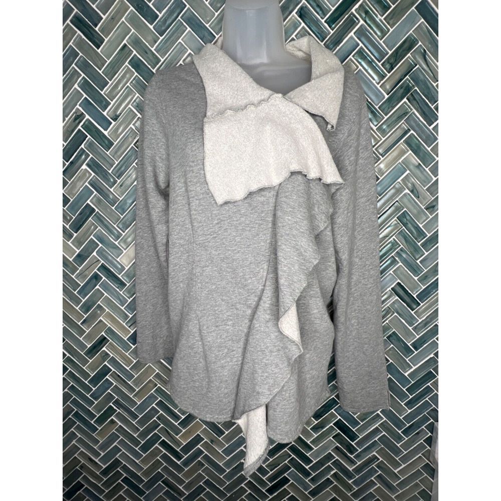 SOFT SURROUNDINGS CASCADING RUFFLE FRONT ZIP UP HEATHER GRAY SWEATSHIRT JACKET S